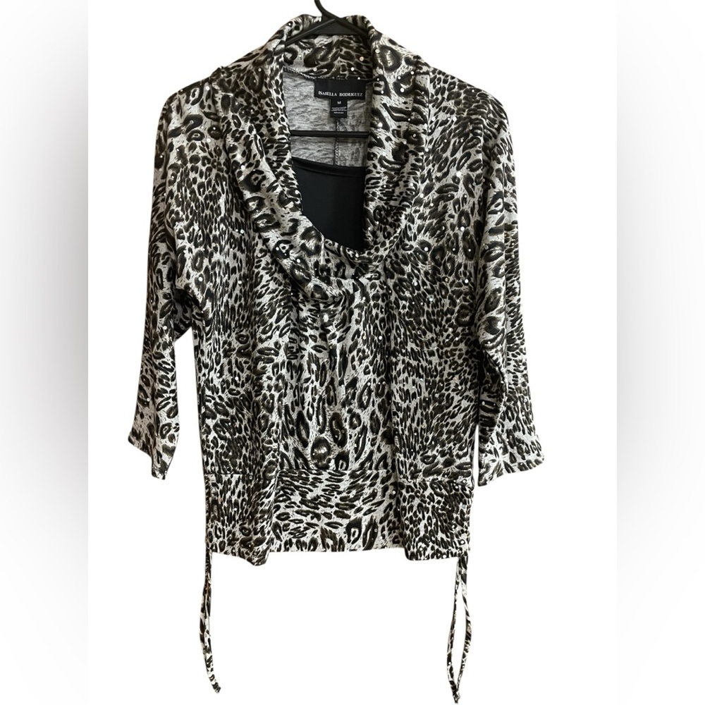 Isabella Rodriguez Leopard Print Blouse with Side Ties Side M